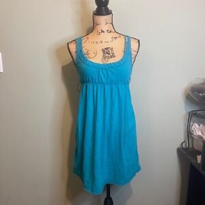 Aeropostale Women Mini Bohemian Vacation Summer Beach Strappy Tank Dress Blue XL